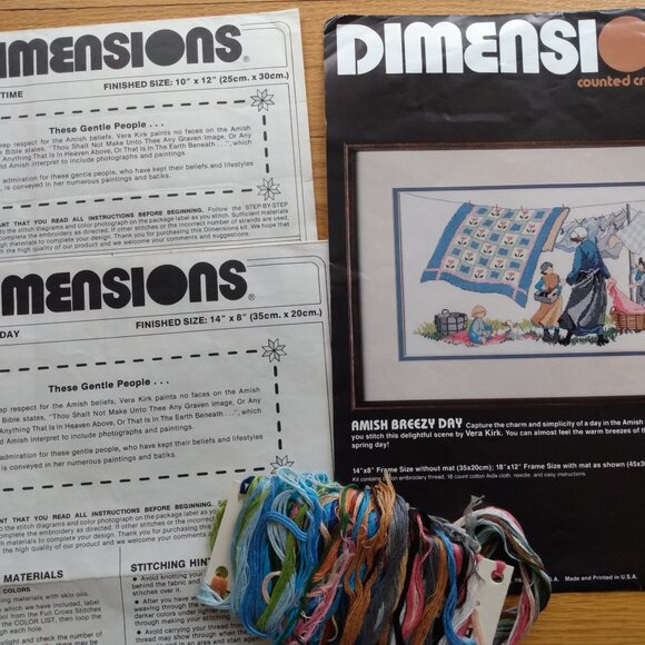 Vintage Amish Playtime & Breezy Day Counted Cross Stitch Charts by Dimensions US - Picture 1 of 14